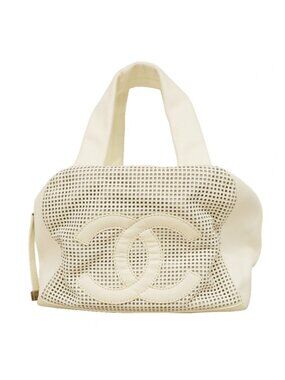 Chanel Handbag Caviar Leather White Silver